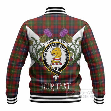 Forrester (Foster) Tartan Family Crest Baseball Jacket Scottish Burns Night Thistle Floral