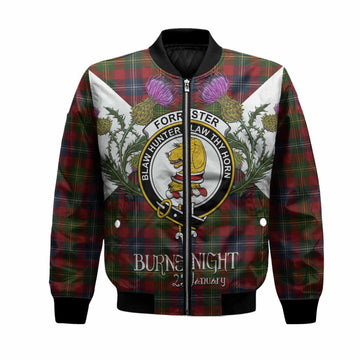 Forrester (Foster) Tartan Family Crest Bomber Jacket Scottish Burns Night Thistle Floral