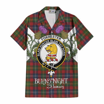 Forrester (Foster) Tartan Family Crest Cotton Hawaiian Shirt Scottish Burns Night Thistle Floral