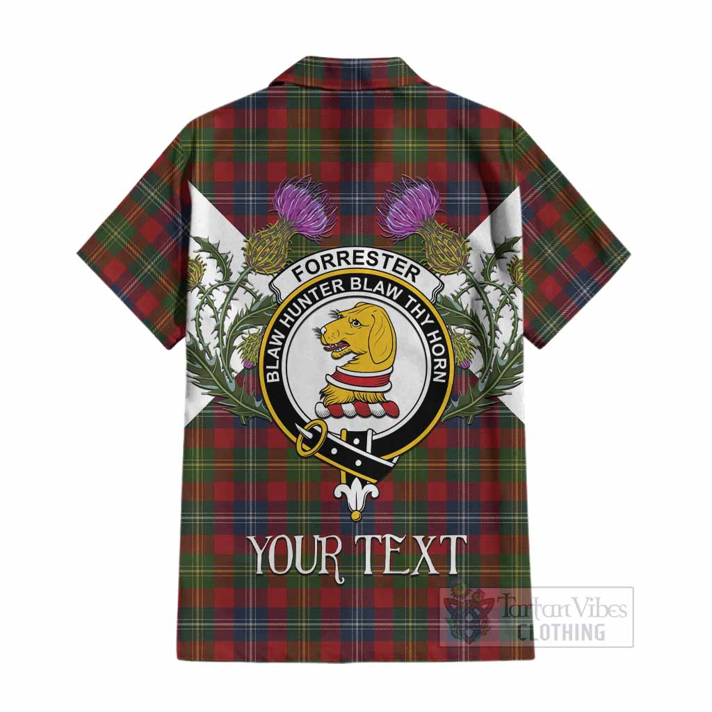 Forrester (Foster) Tartan Family Crest Cotton Hawaiian Shirt Scottish Burns Night Thistle Floral