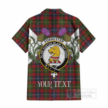 Forrester (Foster) Tartan Family Crest Cotton Hawaiian Shirt Scottish Burns Night Thistle Floral