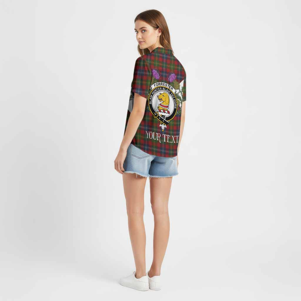 Forrester (Foster) Tartan Family Crest Cotton Hawaiian Shirt Scottish Burns Night Thistle Floral