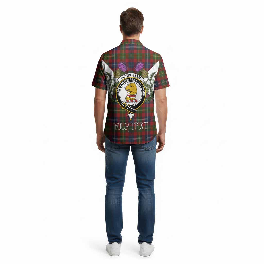 Forrester (Foster) Tartan Family Crest Cotton Hawaiian Shirt Scottish Burns Night Thistle Floral