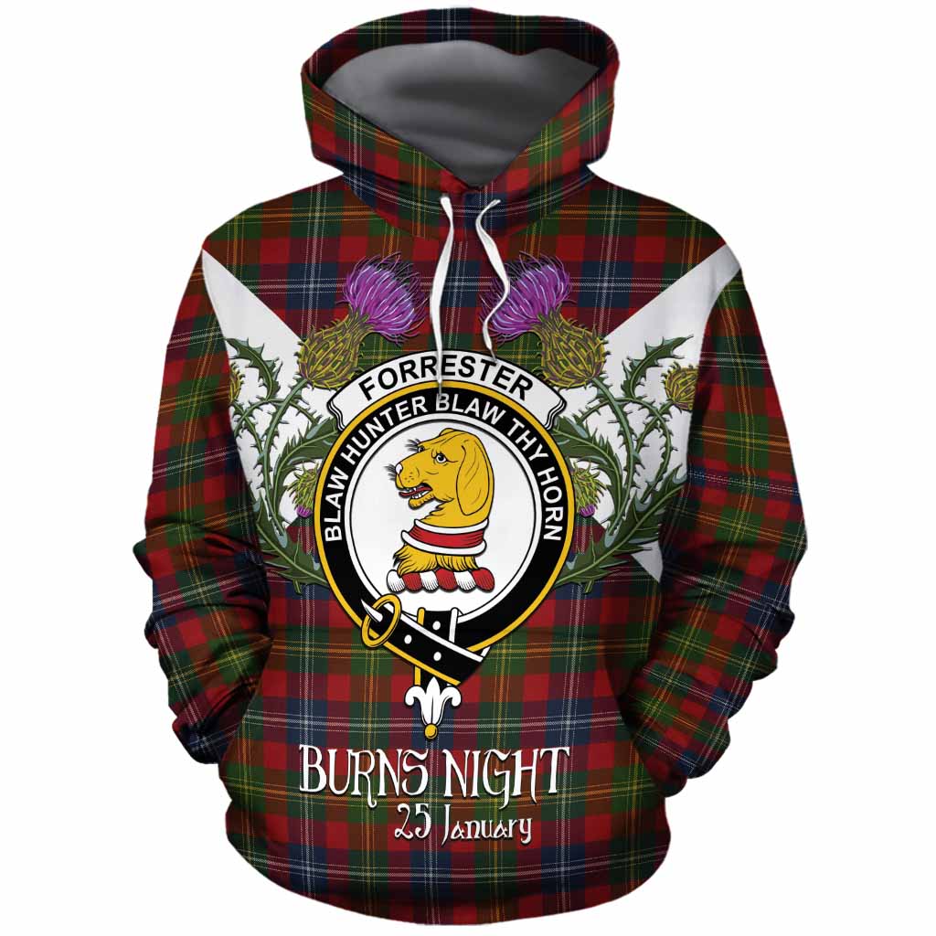 Forrester (Foster) Tartan Family Crest Cotton Hoodie Scottish Burns Night Thistle Floral