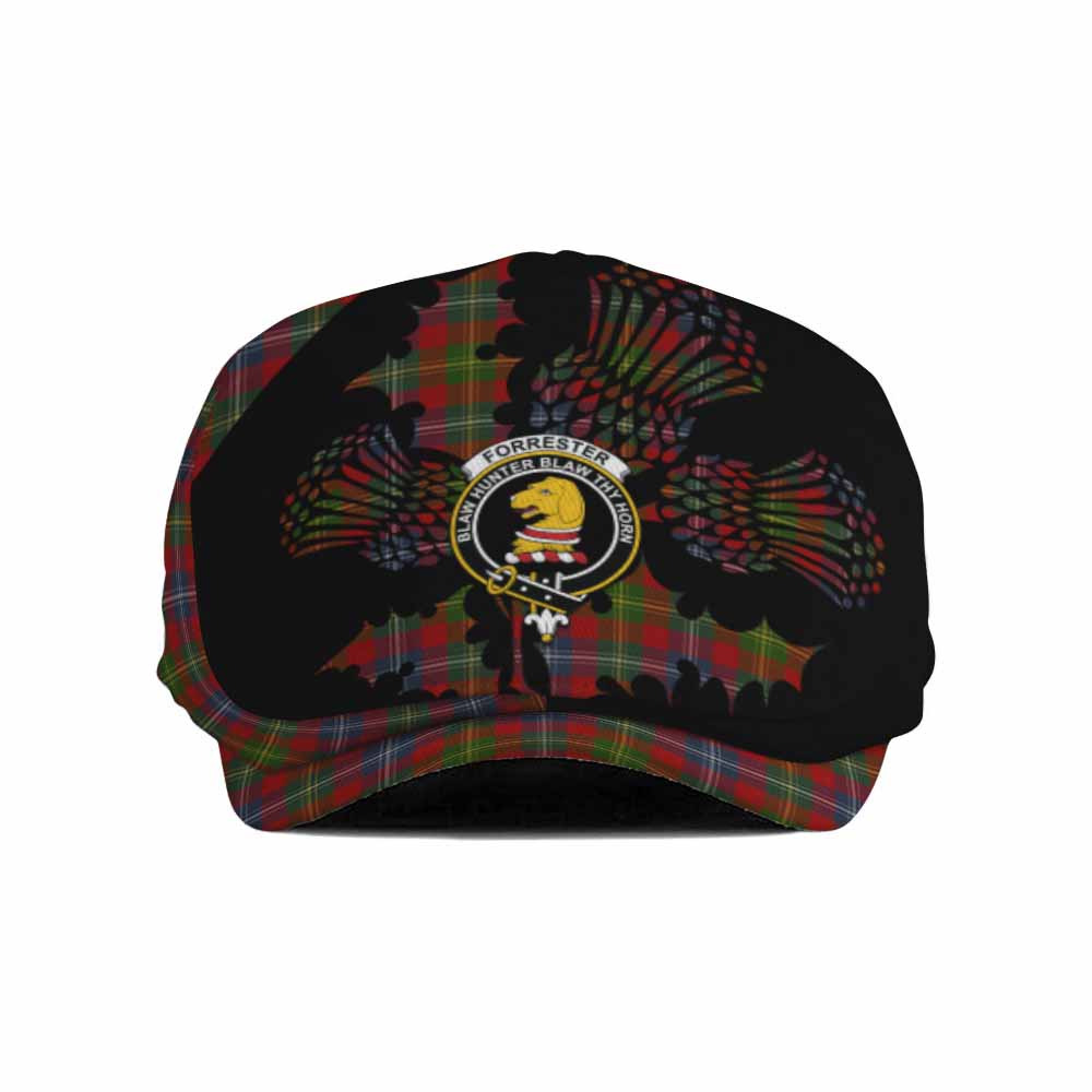 Forrester (Foster) Tartan Family Crest Flat Cap, Jeff Cap Scotland Thistle Floral