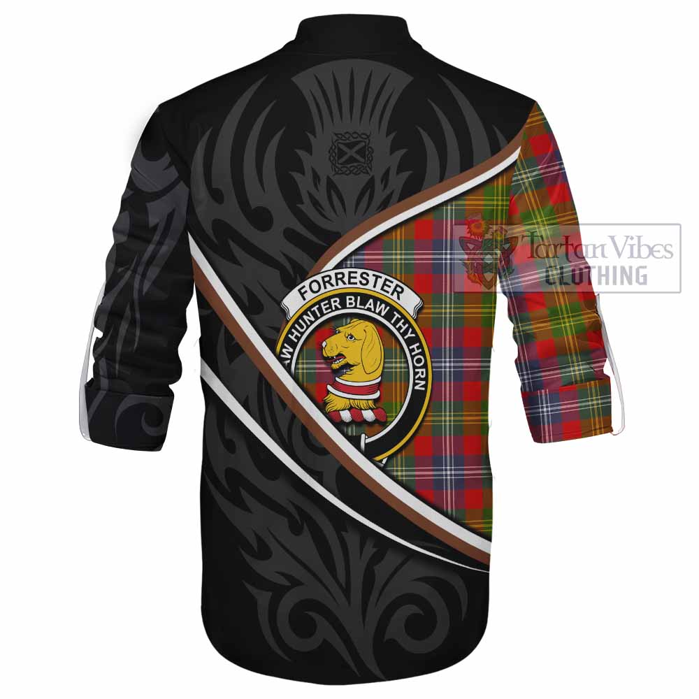 Forrester (Foster) Tartan Family Crest Ghillie Kilt Shirt Celtic Scottish Thistle Floral - Tartan Vibes Clothing
