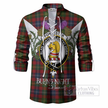 Forrester (Foster) Tartan Family Crest Ghillie Shirt Scottish Burns Night Thistle Floral