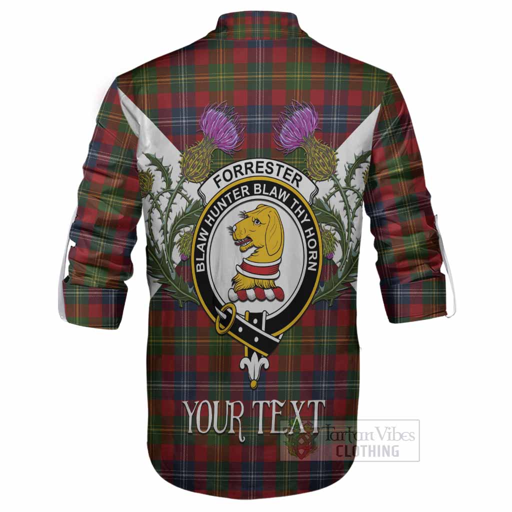 Forrester (Foster) Tartan Family Crest Ghillie Shirt Scottish Burns Night Thistle Floral