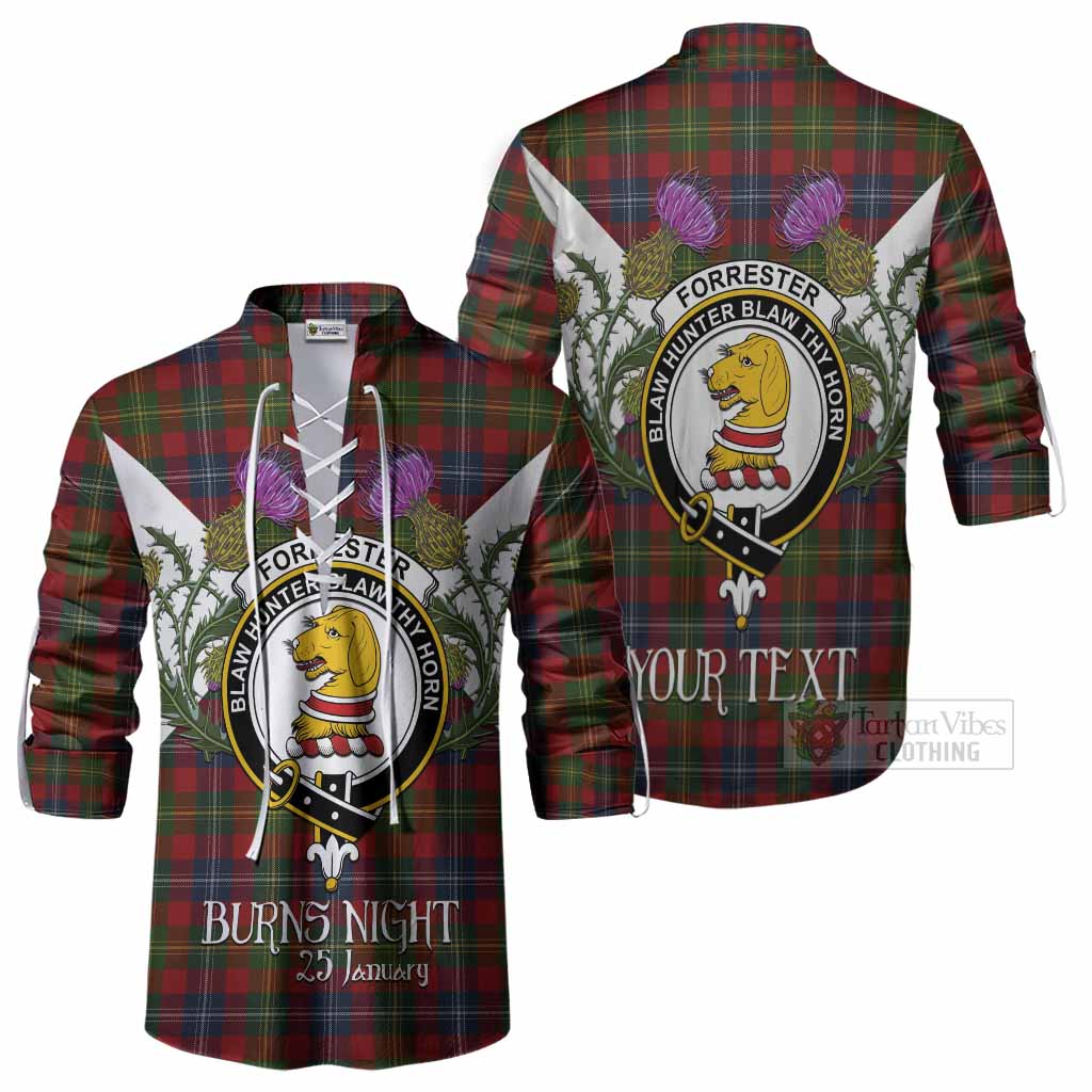 Forrester (Foster) Tartan Family Crest Ghillie Shirt Scottish Burns Night Thistle Floral