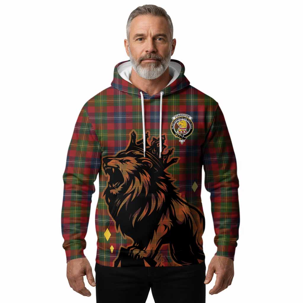 Forrester (Foster) Tartan Family Crest Hoodie Crowned Lion Roaring