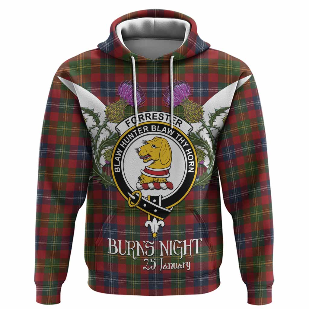 Forrester (Foster) Tartan Family Crest Hoodie Scottish Burns Night Thistle Floral