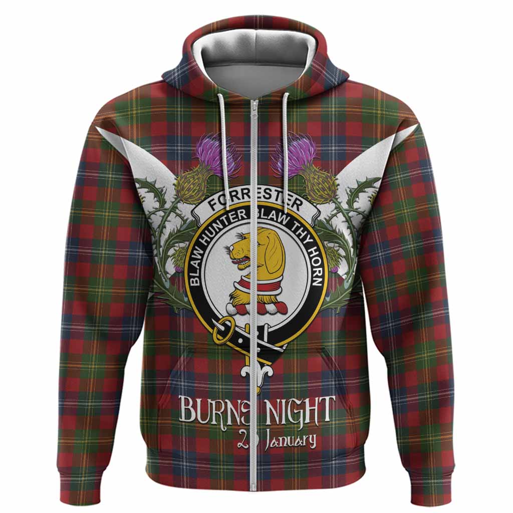 Forrester (Foster) Tartan Family Crest Hoodie Scottish Burns Night Thistle Floral