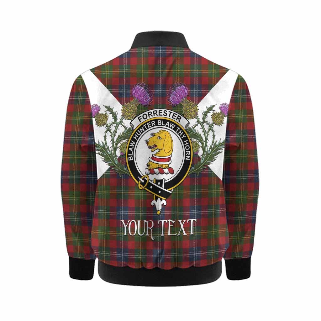 Forrester (Foster) Tartan Family Crest Kid Bomber Jacket Scottish Burns Night Thistle Floral