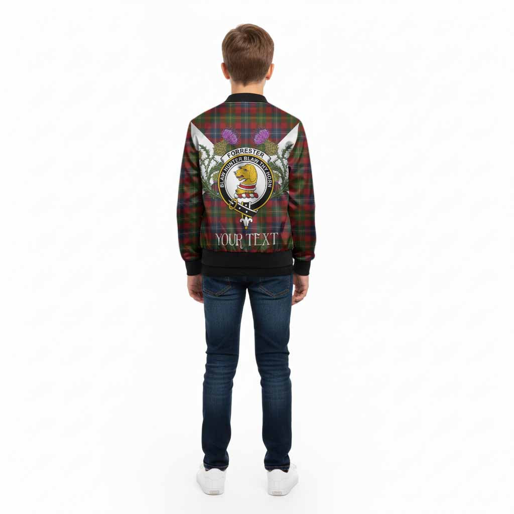 Forrester (Foster) Tartan Family Crest Kid Bomber Jacket Scottish Burns Night Thistle Floral