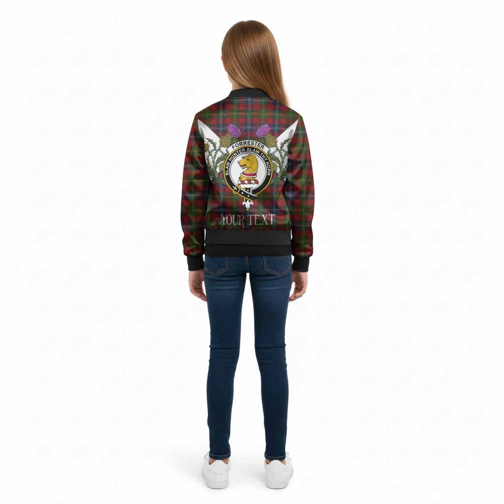 Forrester (Foster) Tartan Family Crest Kid Bomber Jacket Scottish Burns Night Thistle Floral
