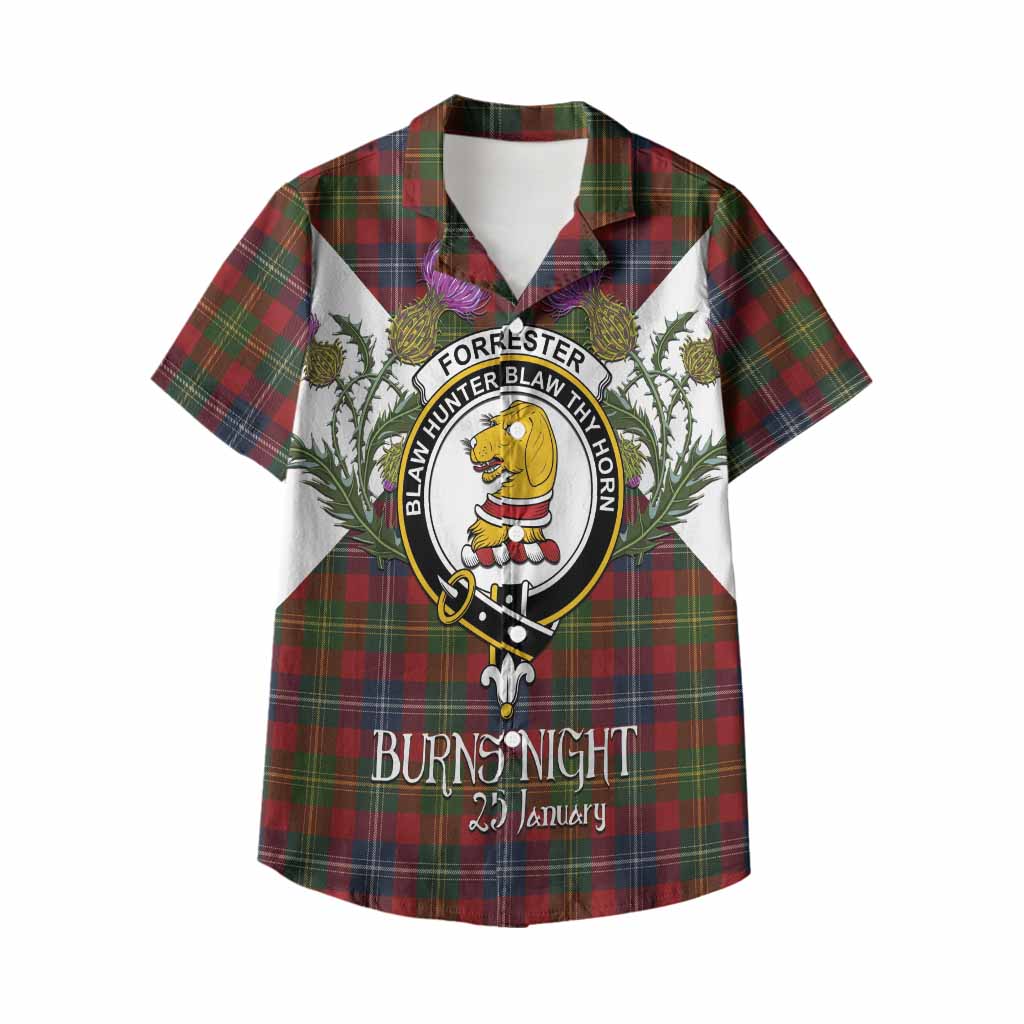 Forrester (Foster) Tartan Family Crest Kid Hawaiian Shirt Scottish Burns Night Thistle Floral