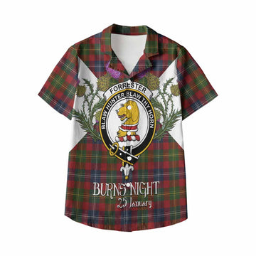 Forrester (Foster) Tartan Family Crest Kid Hawaiian Shirt Scottish Burns Night Thistle Floral