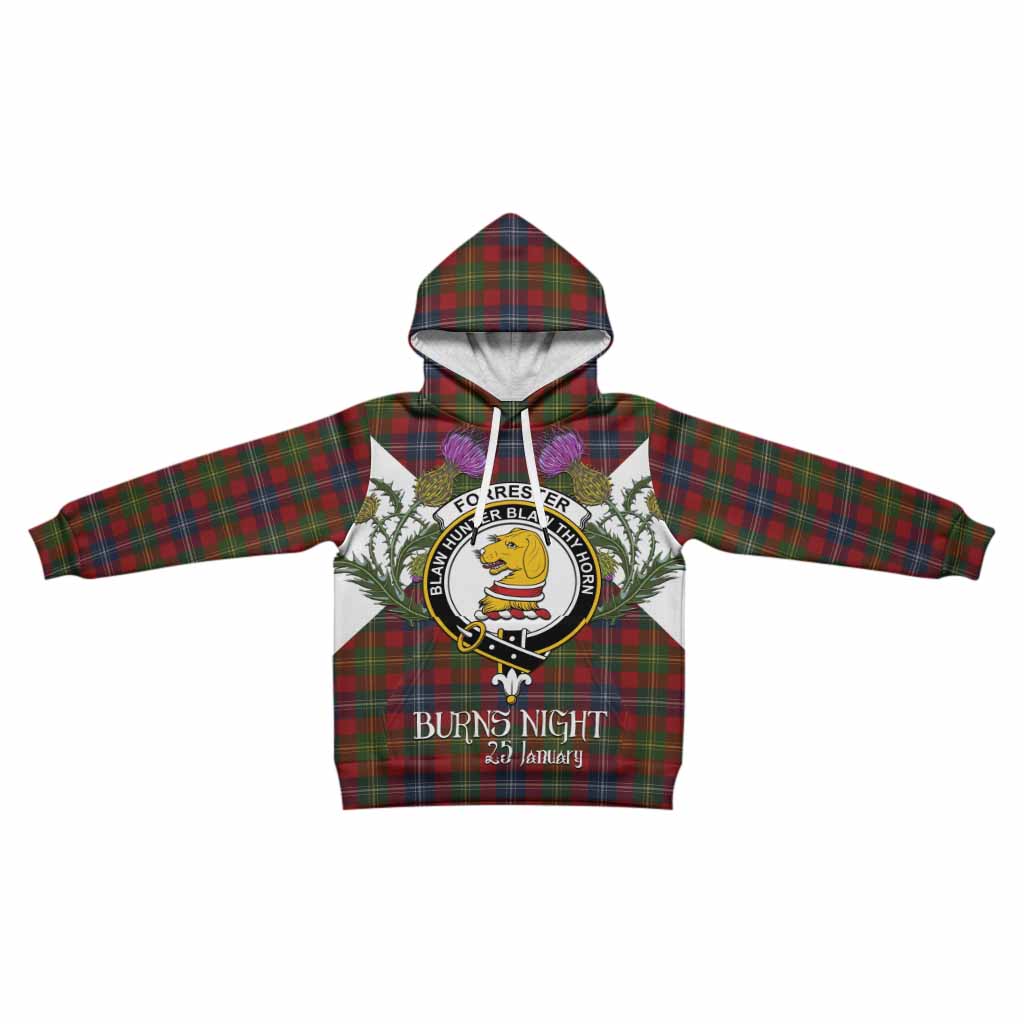 Forrester (Foster) Tartan Family Crest Kid Hoodie Scottish Burns Night Thistle Floral