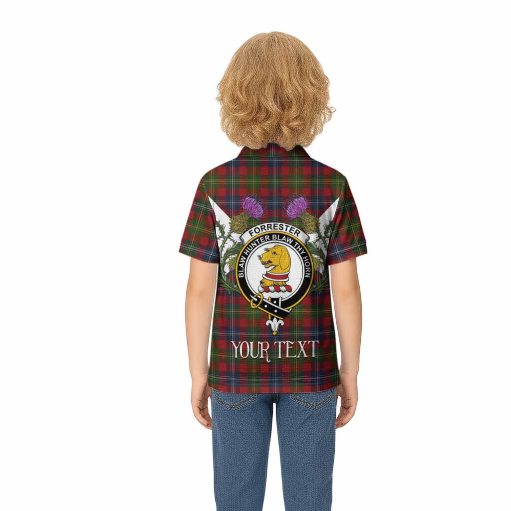 Forrester (Foster) Tartan Family Crest Kid Polo Shirt Scottish Burns Night Thistle Floral