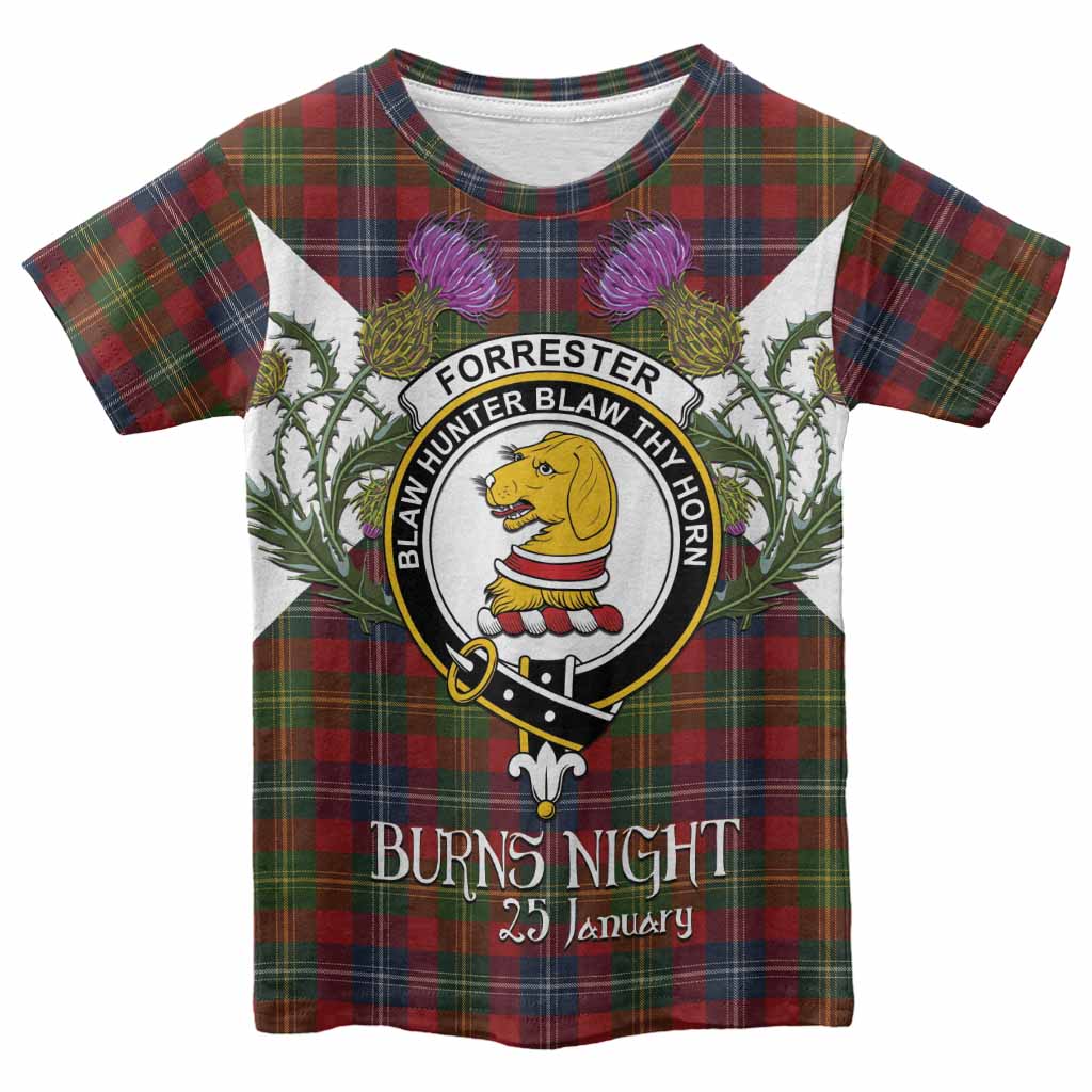 Forrester (Foster) Tartan Family Crest Kid T-shirt Scottish Burns Night Thistle Floral