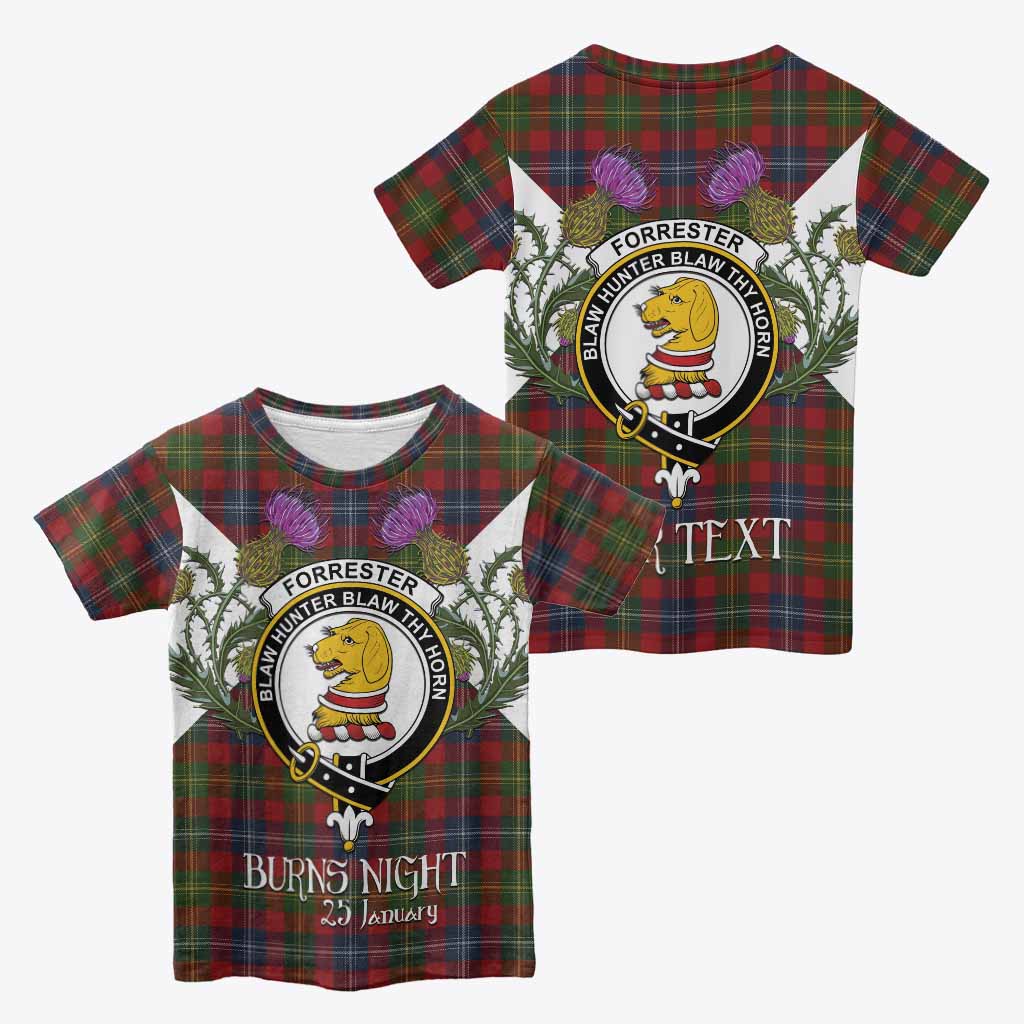 Forrester (Foster) Tartan Family Crest Kid T-shirt Scottish Burns Night Thistle Floral