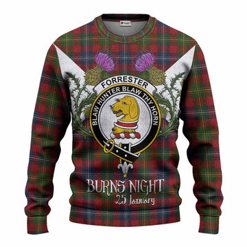 Forrester (Foster) Tartan Family Crest Knitted Sweater Scottish Burns Night Thistle Floral