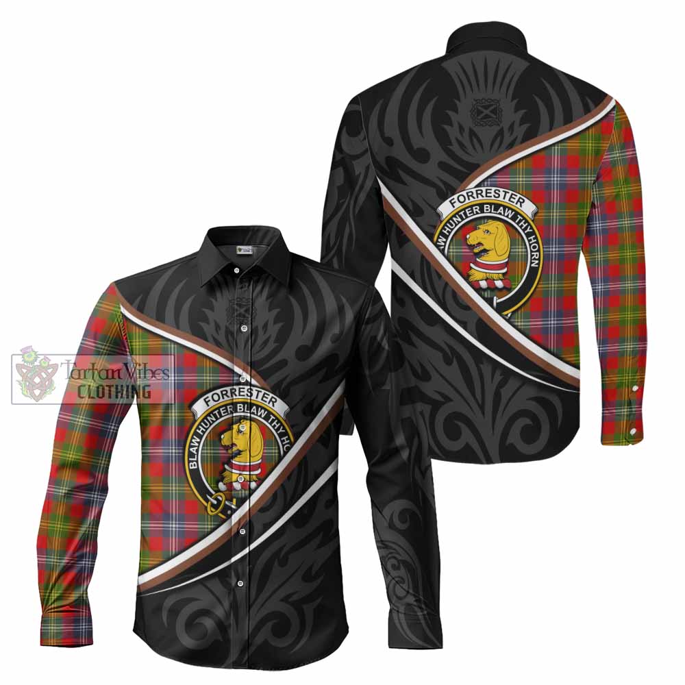 Forrester (Foster) Tartan Family Crest Long Sleeve Button Shirts Celtic Scottish Thistle Floral - Tartan Vibes Clothing