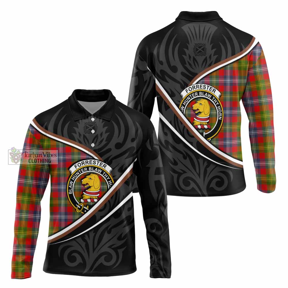 Forrester (Foster) Tartan Family Crest Long Sleeve Polo Shirt Celtic Scottish Thistle Floral - Tartan Vibes Clothing