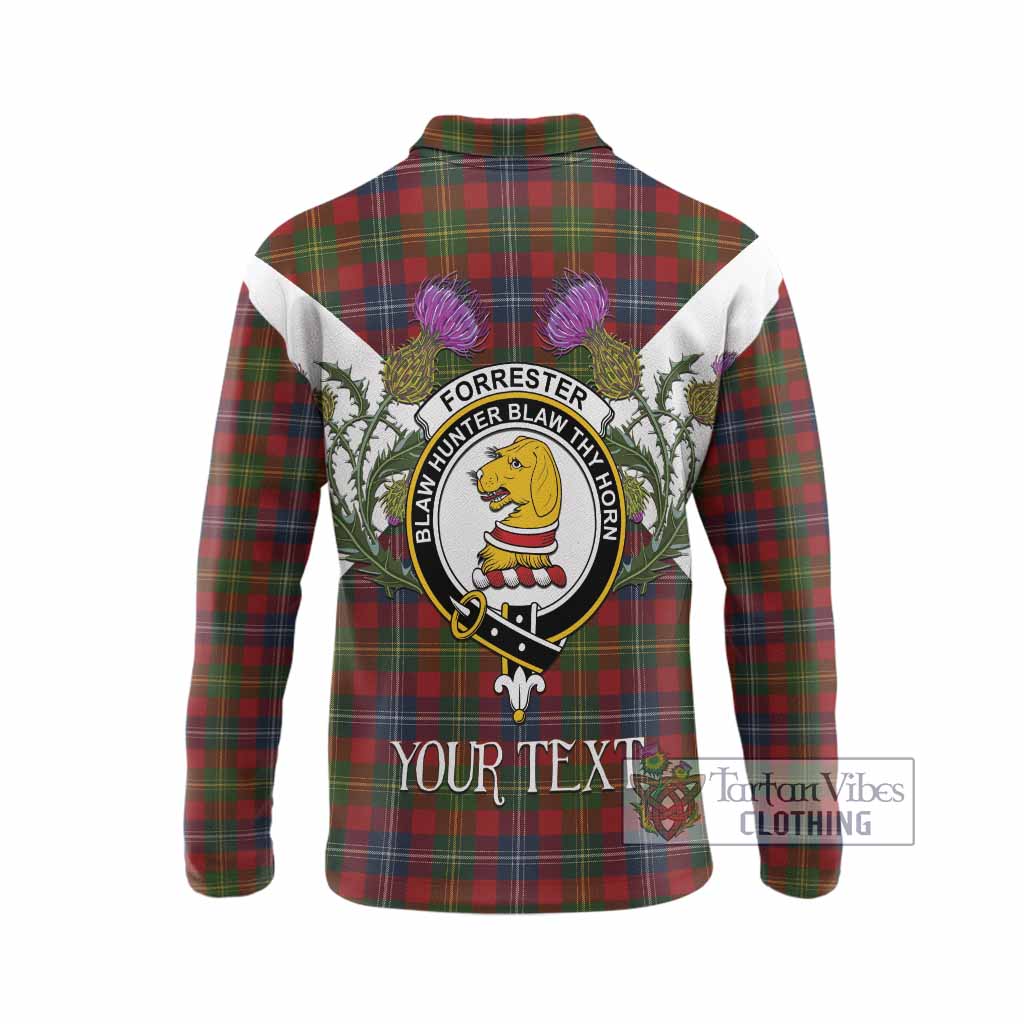 Forrester (Foster) Tartan Family Crest Long Sleeve Polo Shirt Scottish Burns Night Thistle Floral