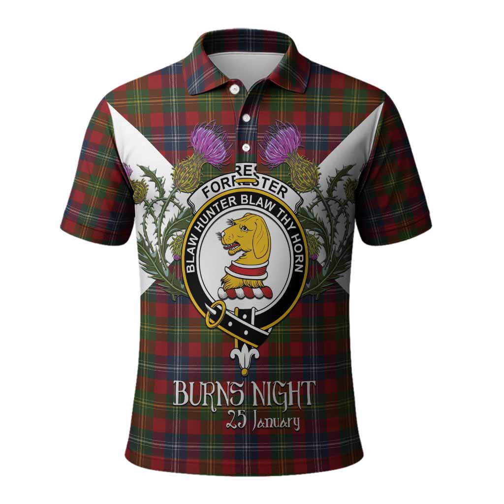 Forrester (Foster) Tartan Family Crest Polo Shirt Scottish Burns Night Thistle Floral