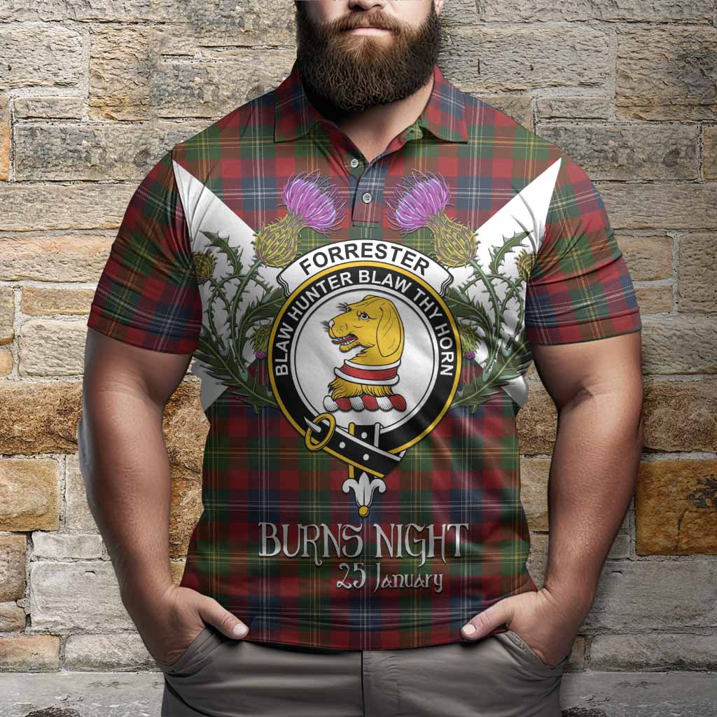 Forrester (Foster) Tartan Family Crest Polo Shirt Scottish Burns Night Thistle Floral