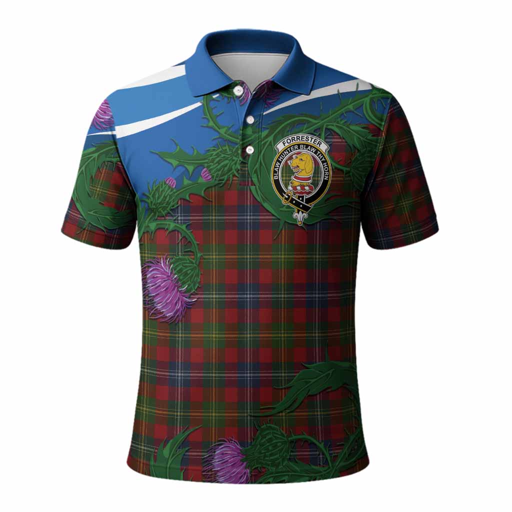 Forrester (Foster) Tartan Family Crest Polo Shirt Thistle in Minimalism