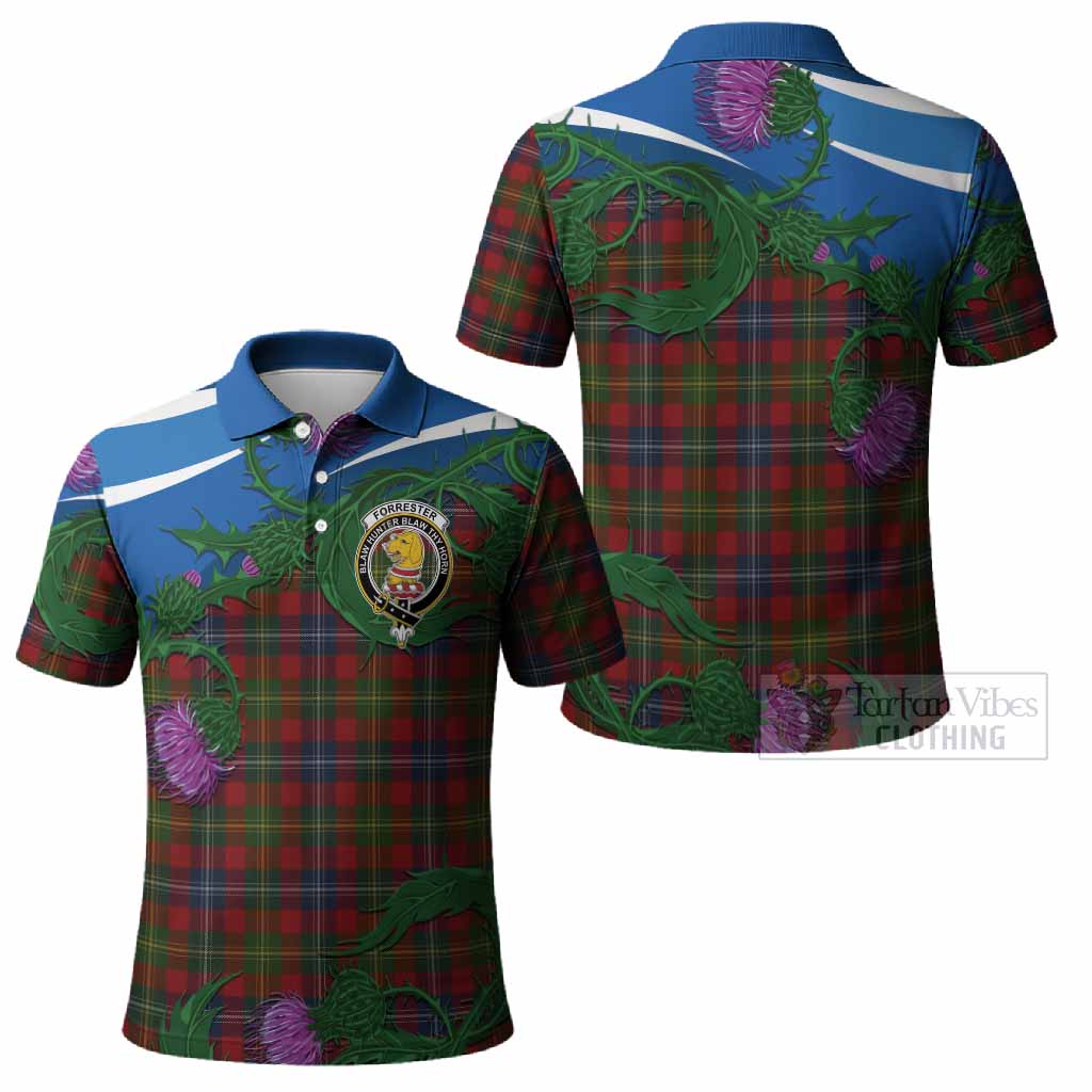 Forrester (Foster) Tartan Family Crest Polo Shirt Thistle in Minimalism