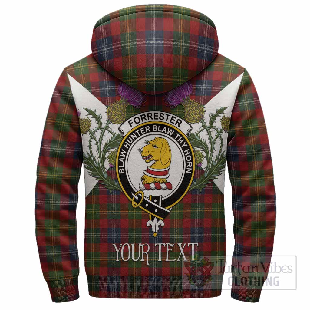 Forrester (Foster) Tartan Family Crest Sherpa Hoodie Scottish Burns Night Thistle Floral