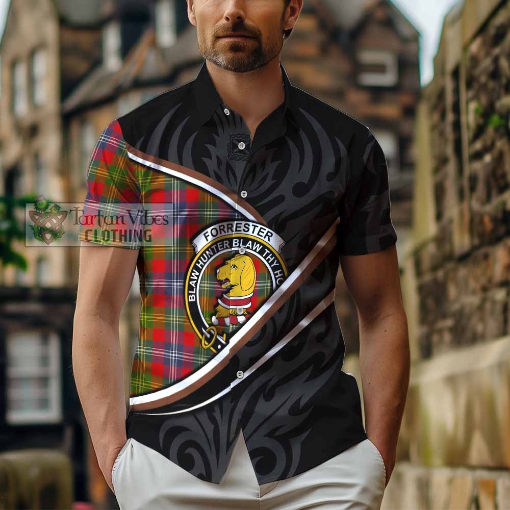Forrester (Foster) Tartan Family Crest Short Sleeve Button Shirt Celtic Scottish Thistle Floral - Tartan Vibes Clothing