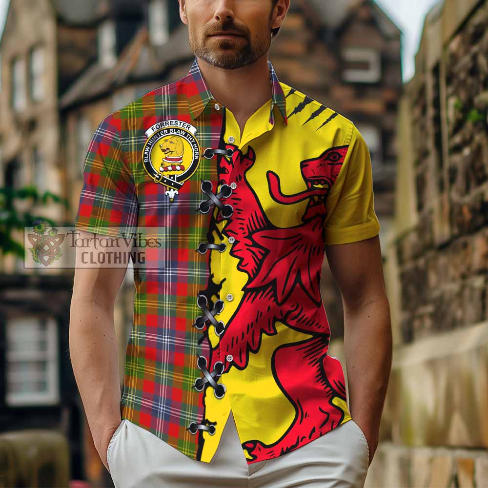 Forrester (Foster) Tartan Family Crest Short Sleeve Button Shirt Lion Rampant Honor - Tartan Vibes Clothing