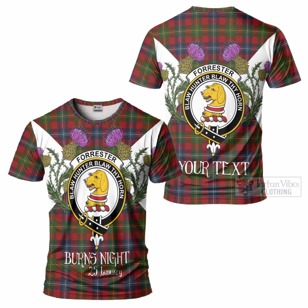 Forrester (Foster) Tartan Family Crest T-Shirt Scottish Burns Night Thistle Floral