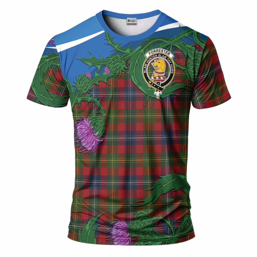 Forrester (Foster) Tartan Family Crest T-Shirt Thistle in Minimalism