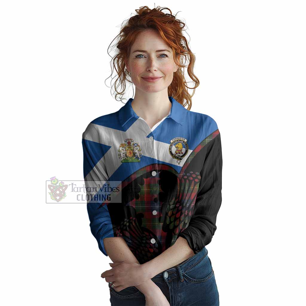 Forrester (Foster) Tartan Family Crest Women Casual Shirt Scotland Thistle Floral Flag Style