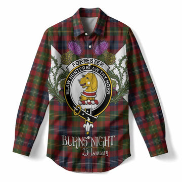 Forrester (Foster) Tartan Family Crest Women Casual Shirt Scottish Burns Night Thistle Floral