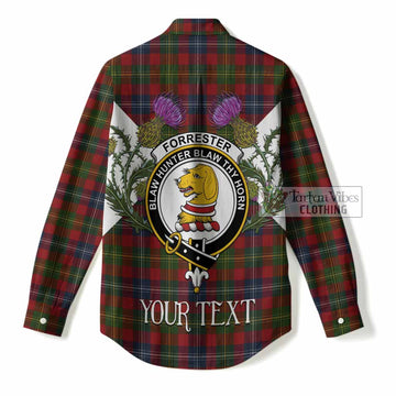 Forrester (Foster) Tartan Family Crest Women Casual Shirt Scottish Burns Night Thistle Floral