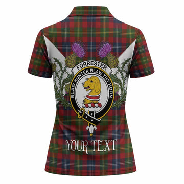 Forrester (Foster) Tartan Family Crest Women Polo Shirt Scottish Burns Night Thistle Floral