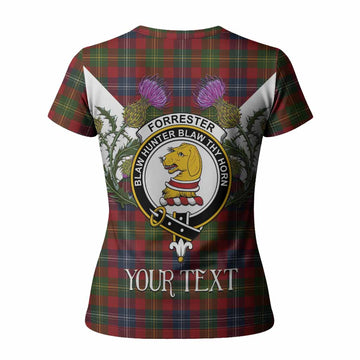 Forrester (Foster) Tartan Family Crest Women T shirt Scottish Burns Night Thistle Floral