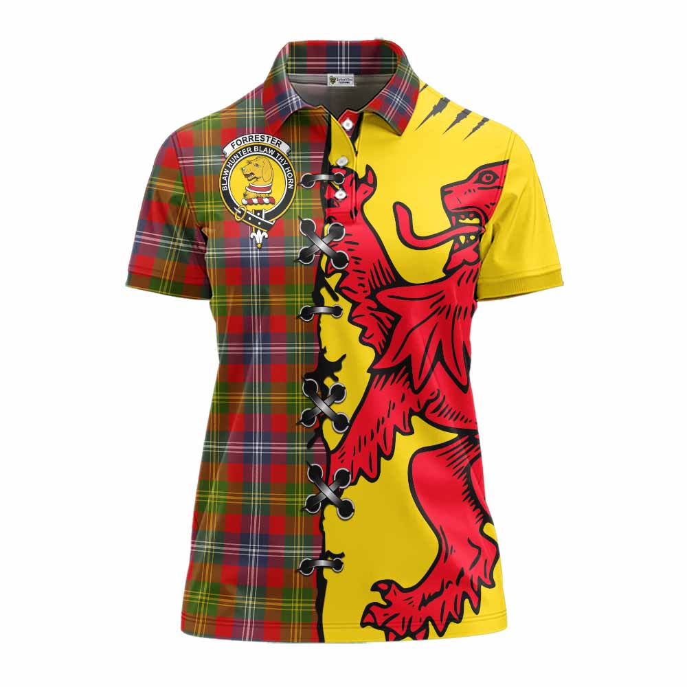 Forrester (Foster) Tartan Family Crest Women's Polo Shirt Lion Rampant Honor - Tartan Vibes Clothing