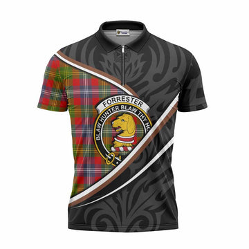 Forrester (Foster) Tartan Family Crest Zipper Polo Shirt Celtic Scottish Thistle Floral
