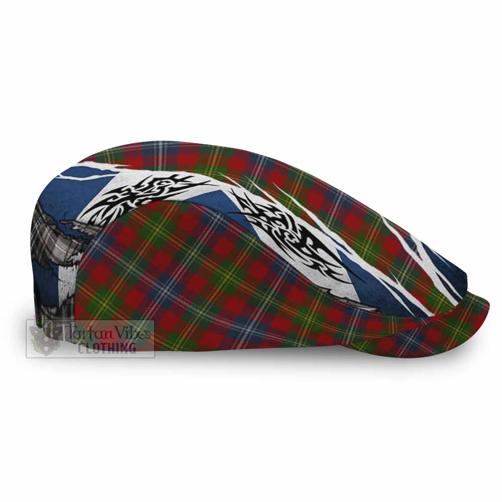 Forrester (Foster) Tartan Flat Cap, Jeff Cap Scotland Flag Ripped Tribal Design