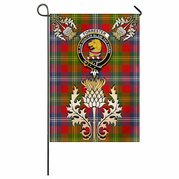 Forrester (Foster) Tartan Garden Flag with Golden Regal Scottish Thistle Emblem