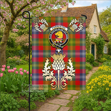 Forrester (Foster) Tartan Garden Flag with Golden Regal Scottish Thistle Emblem