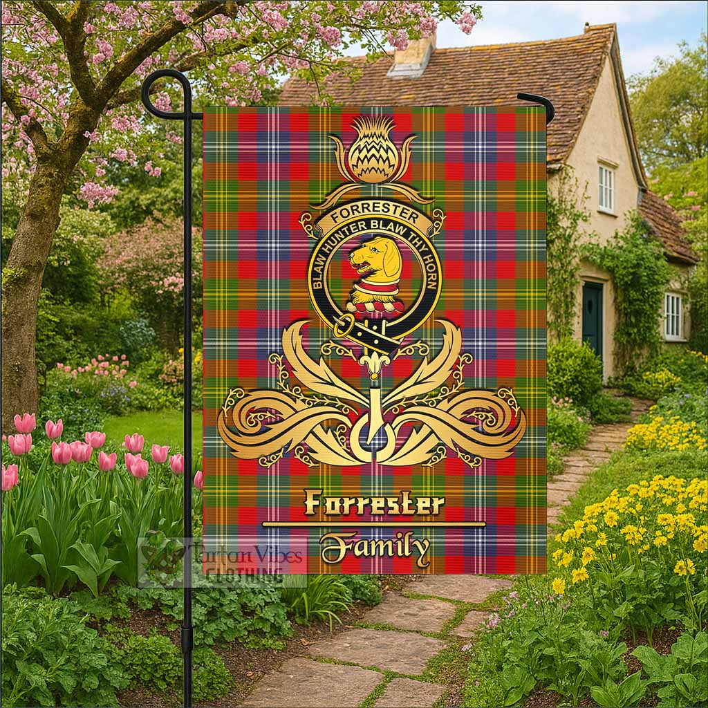 Forrester (Foster) Tartan Garden Flag with Highland Thistle Cherish Family Crest Style - Tartan Vibes Clothing