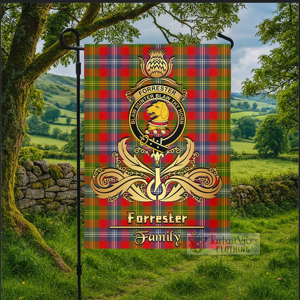 Forrester (Foster) Tartan Garden Flag with Highland Thistle Cherish Family Crest Style - Tartan Vibes Clothing